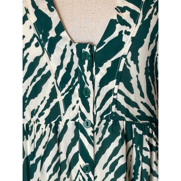 Ba&sh Dress Women 2 Green Ivory‎ Vuzy Abstract Print V Neck Button Down Mini - Picture 7 of 11